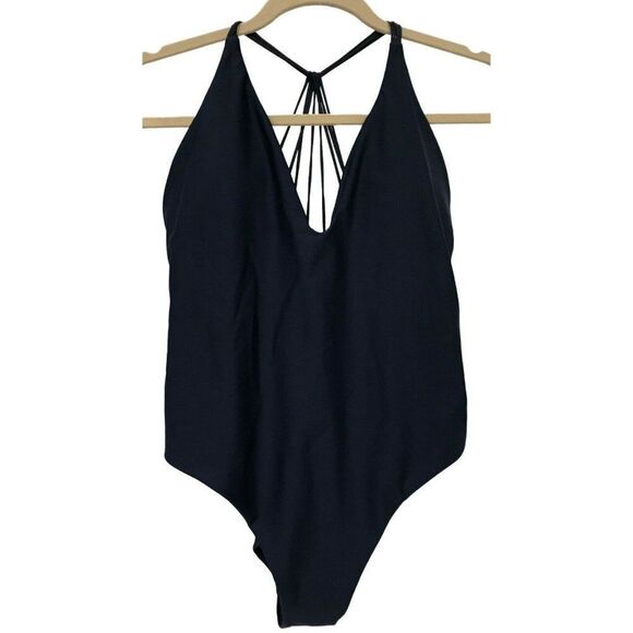 Mandalay Swimwear Navy One Piece Swimsuit Strappy Back V-Neck Sz XL  NEW - Picture 1 of 6